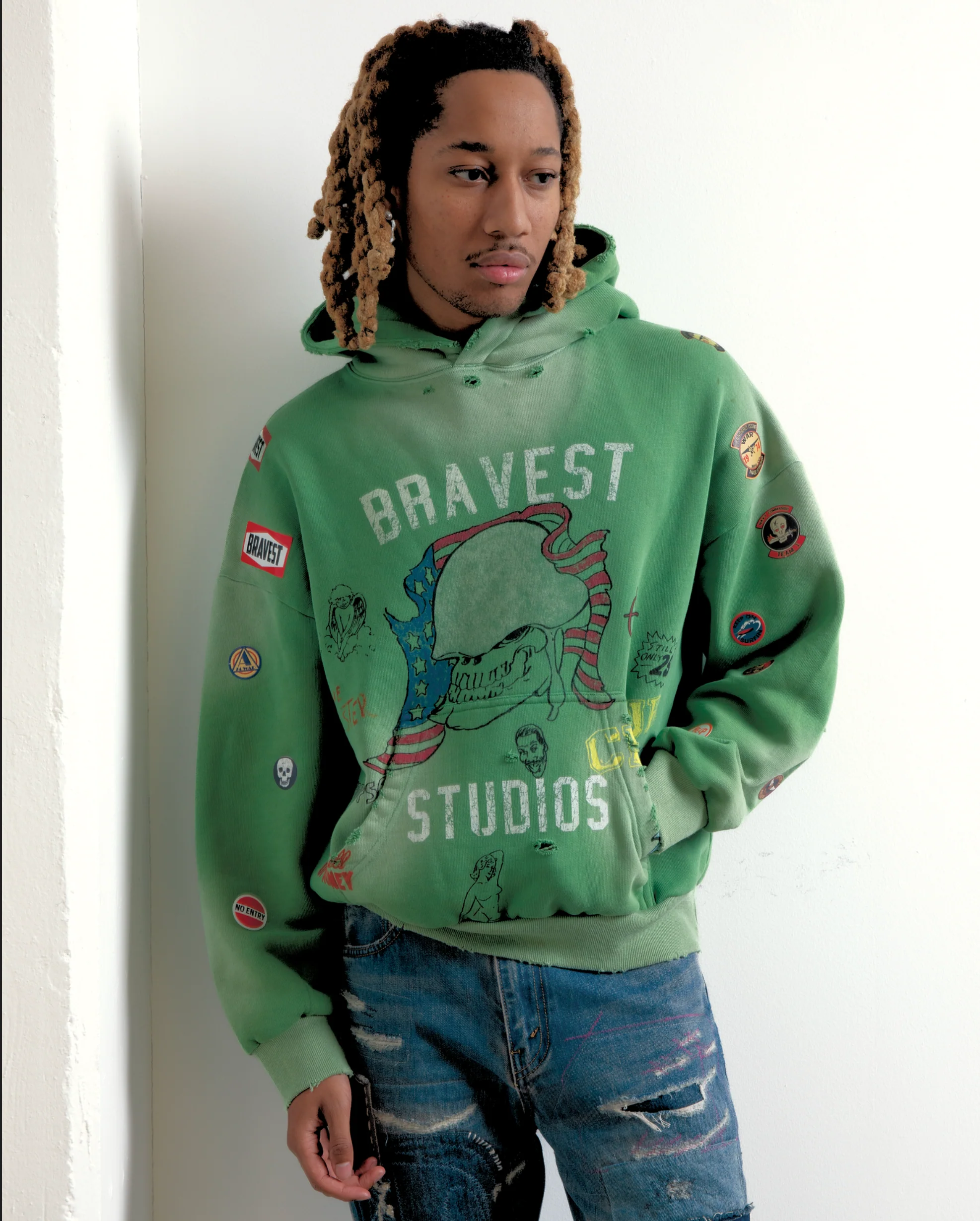 Green Army Pinned Hoodie - Image 3