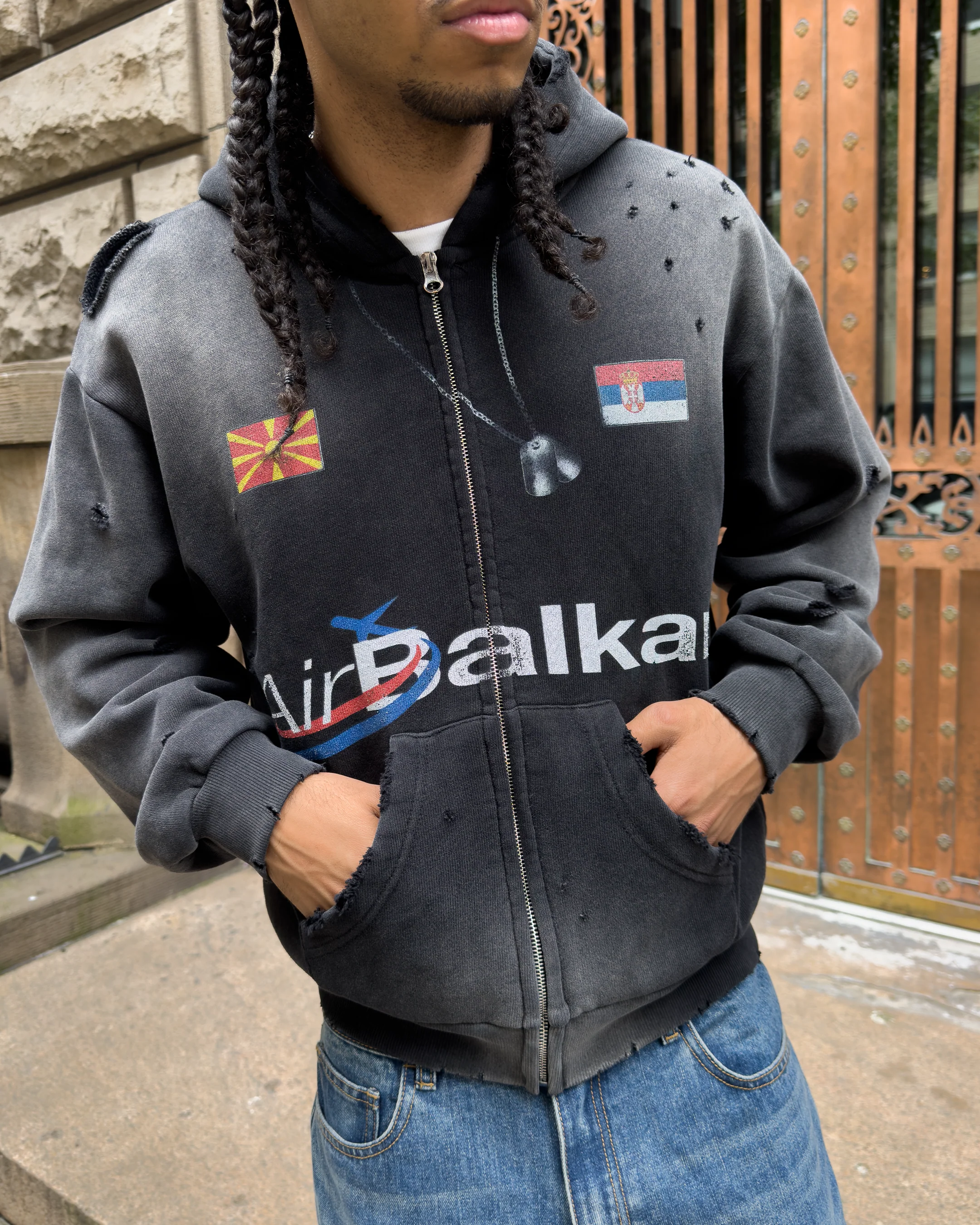 Balkan Zip Hoodie Vintage Black - Image 4