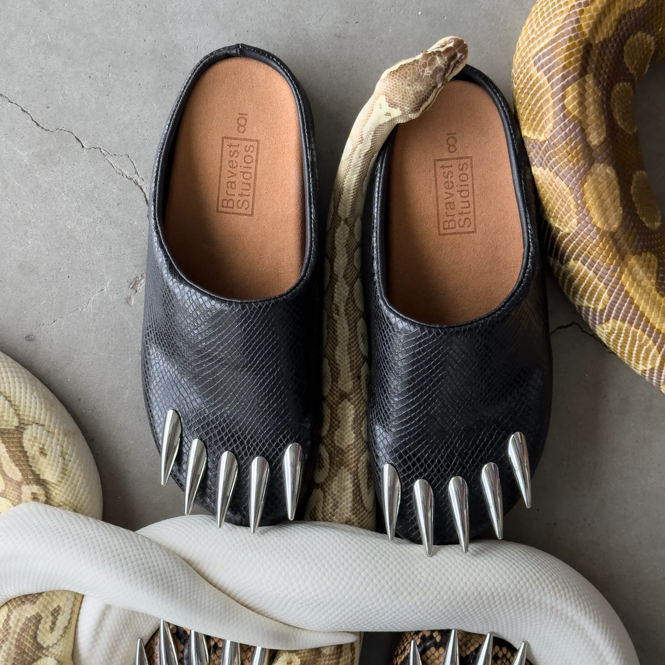 Black Snakeskin Claw Mules - Image 3