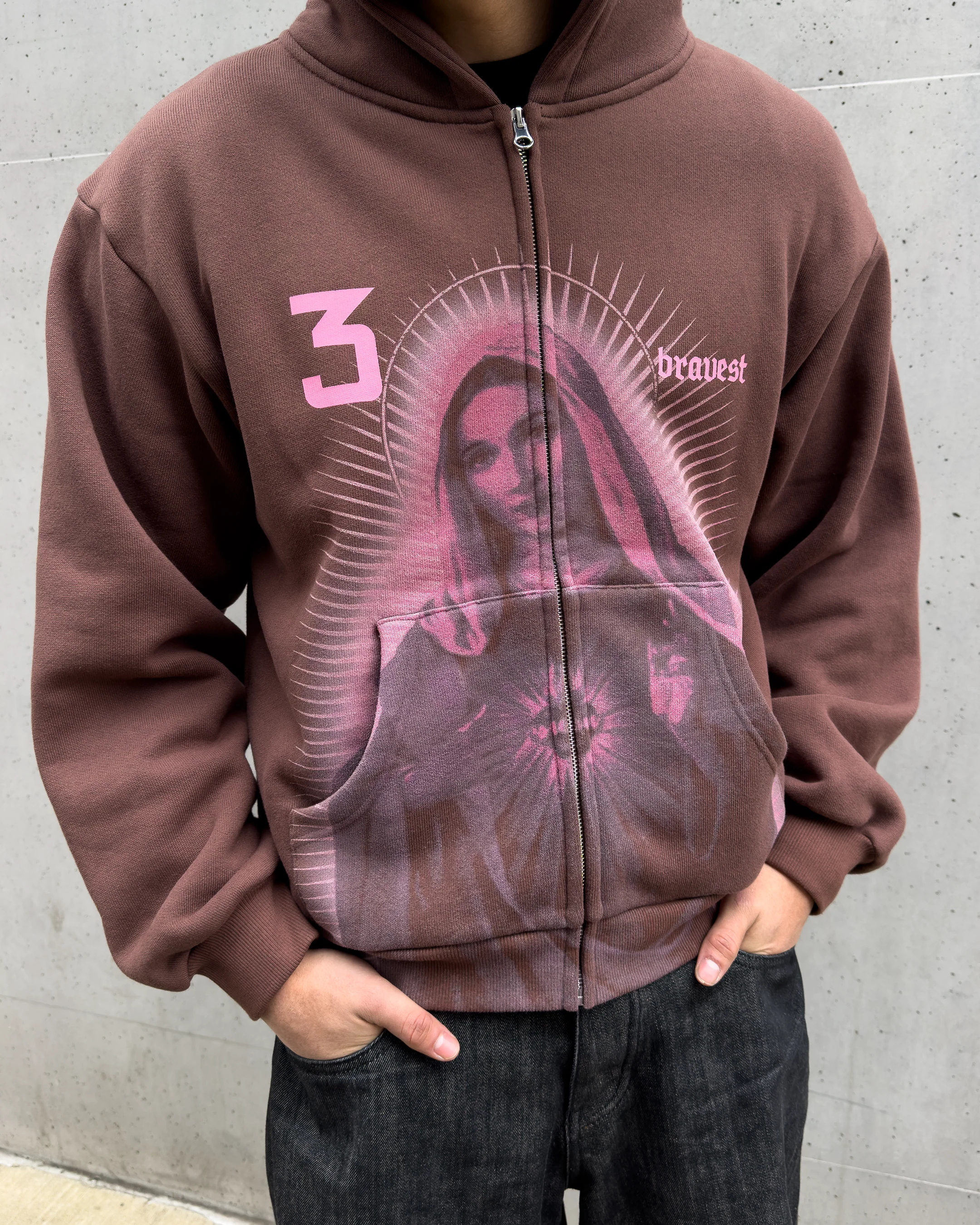 Brown Mary Zip Up Hoodie (UPGRADED) - Image 3