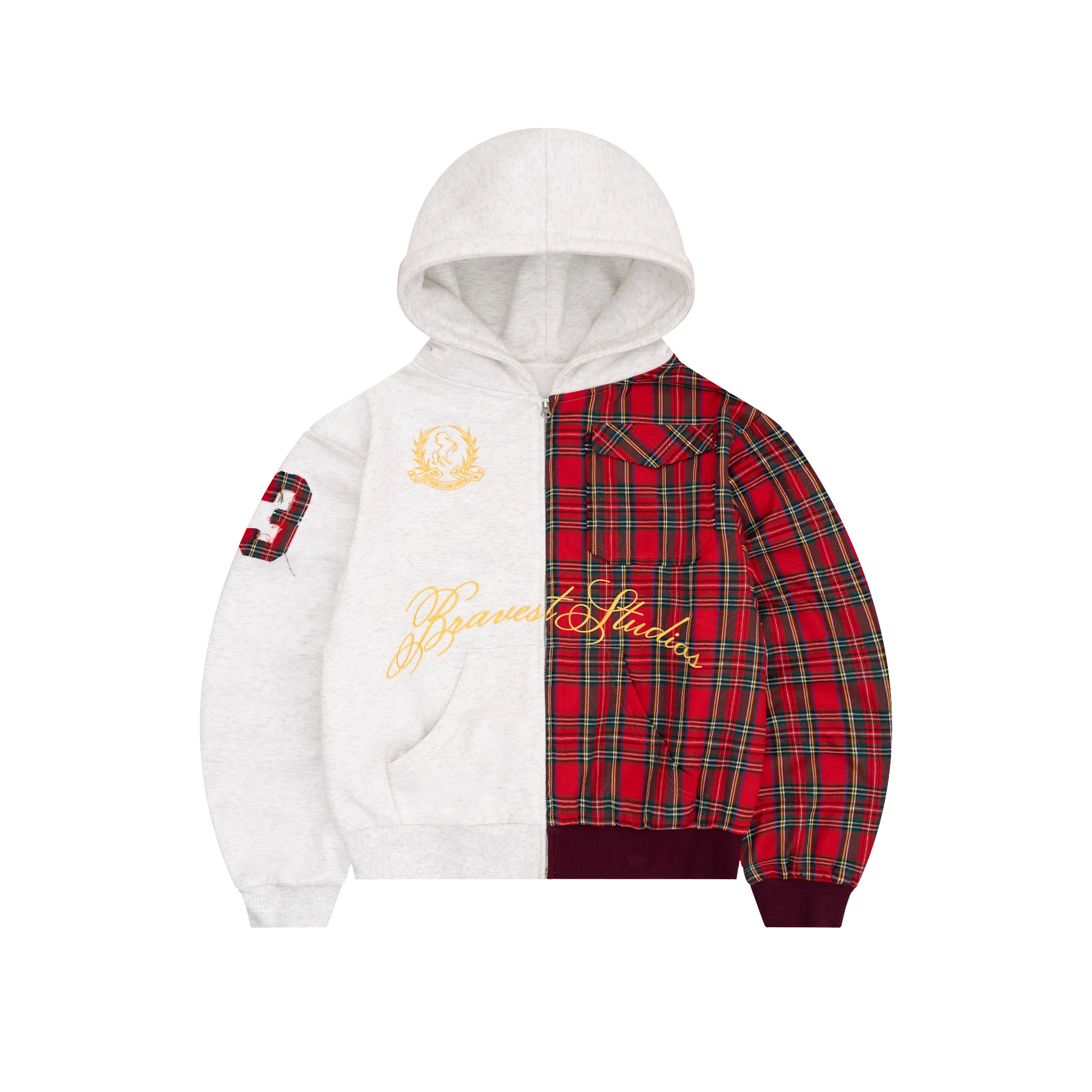 Half Plaid Zip Hoodie - Image 3