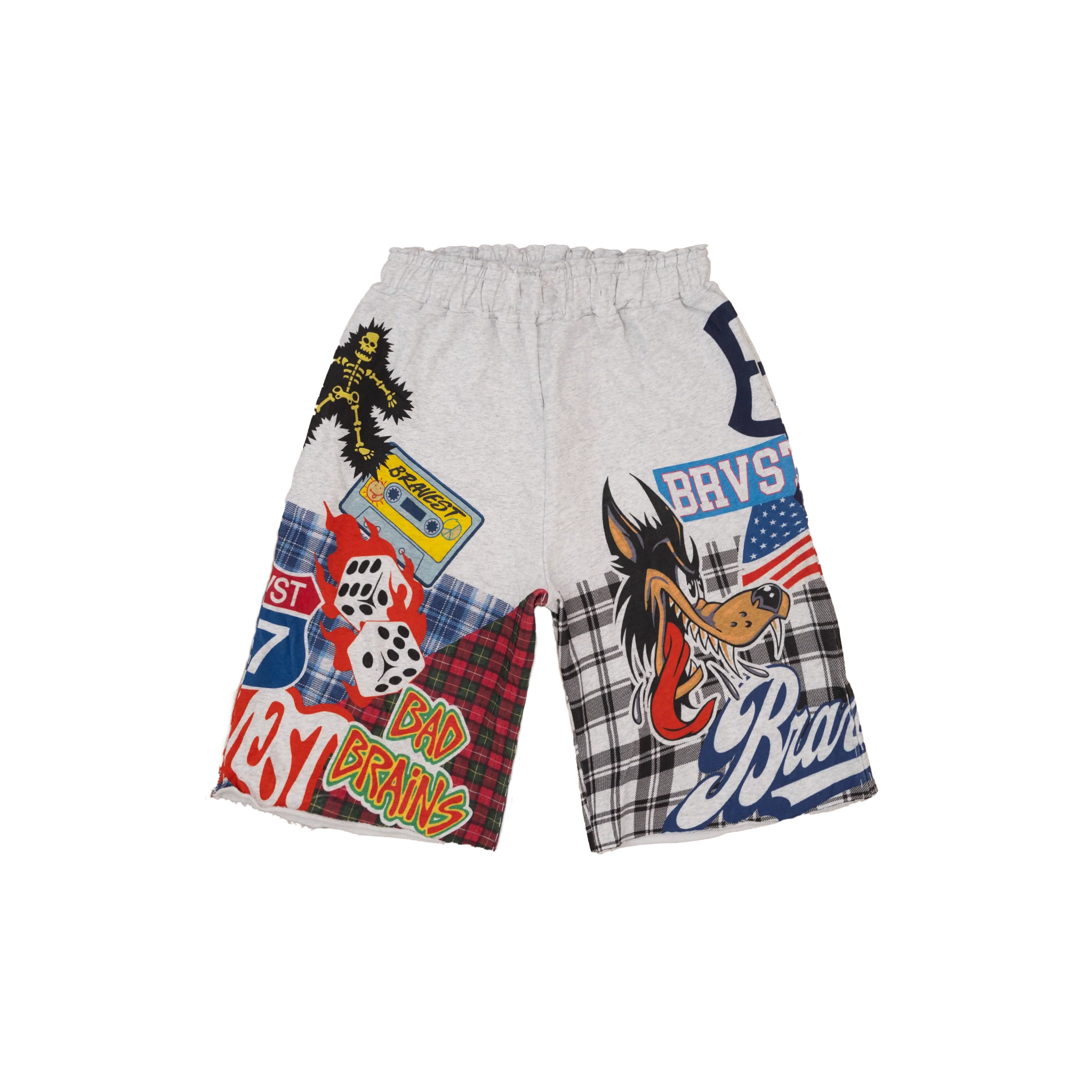Grey Patchwork Baggy Sweatshorts - Image 3