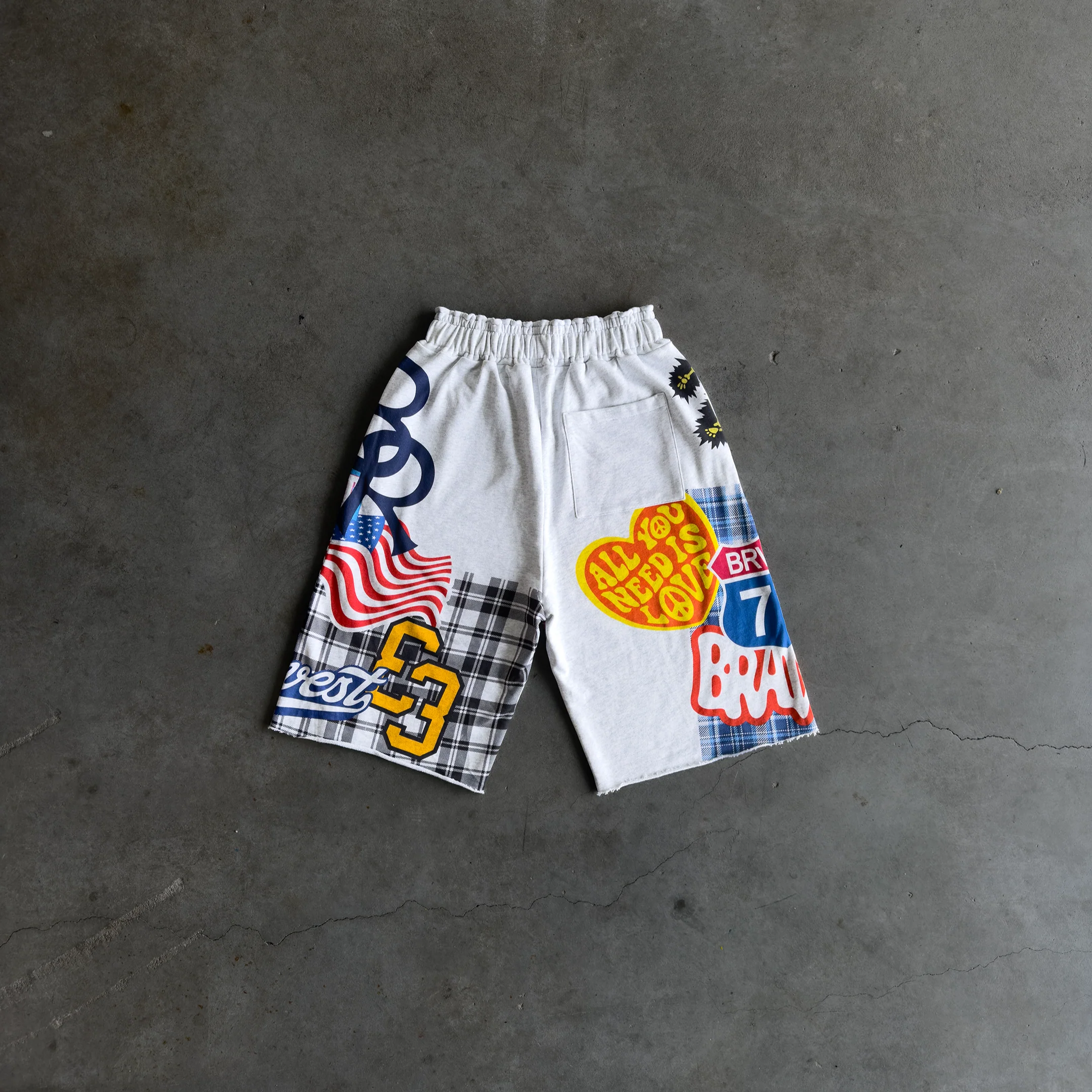Grey Patchwork Baggy Sweatshorts - Image 4