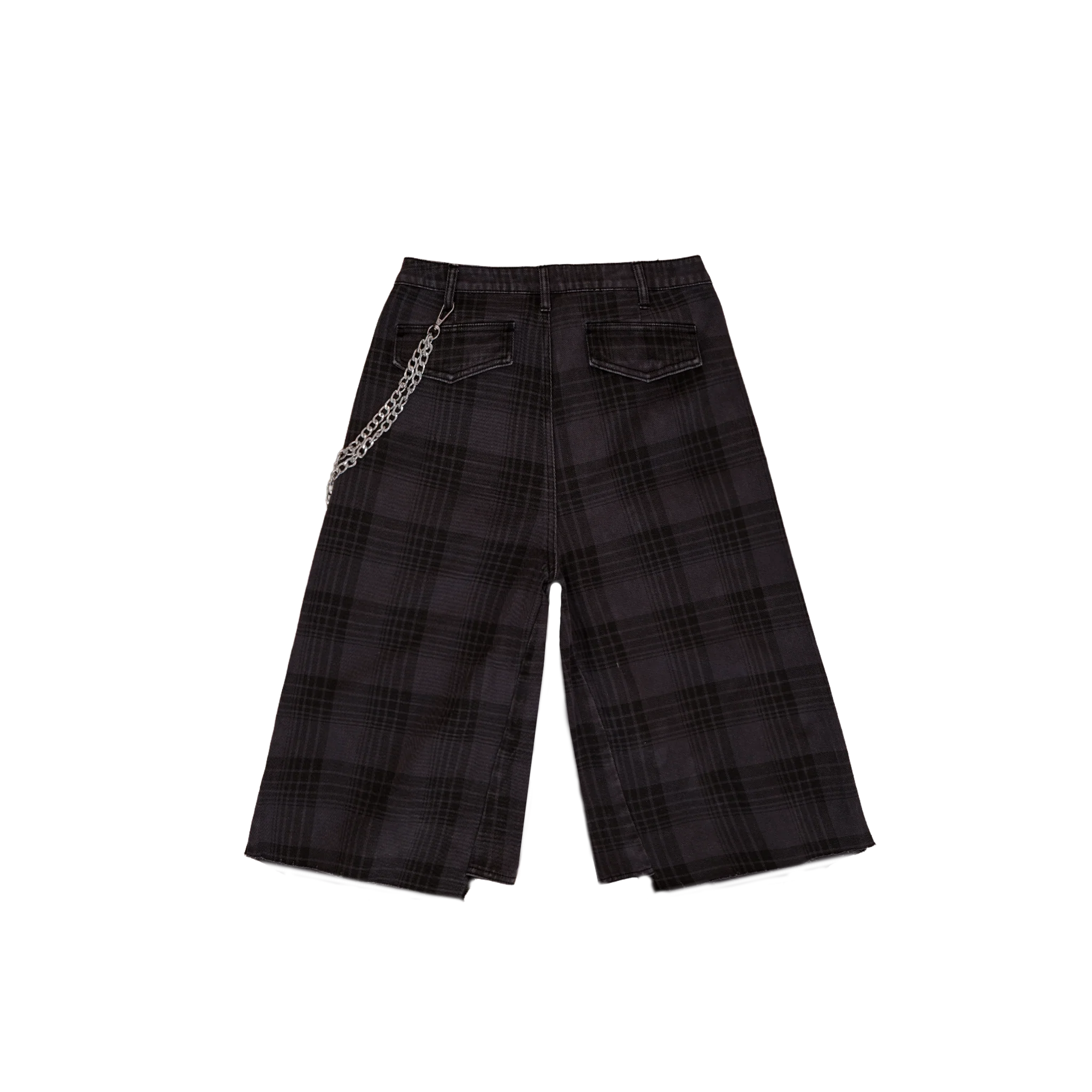 Black Plaid Baggy Cargo Shorts w/ Chain - Image 4