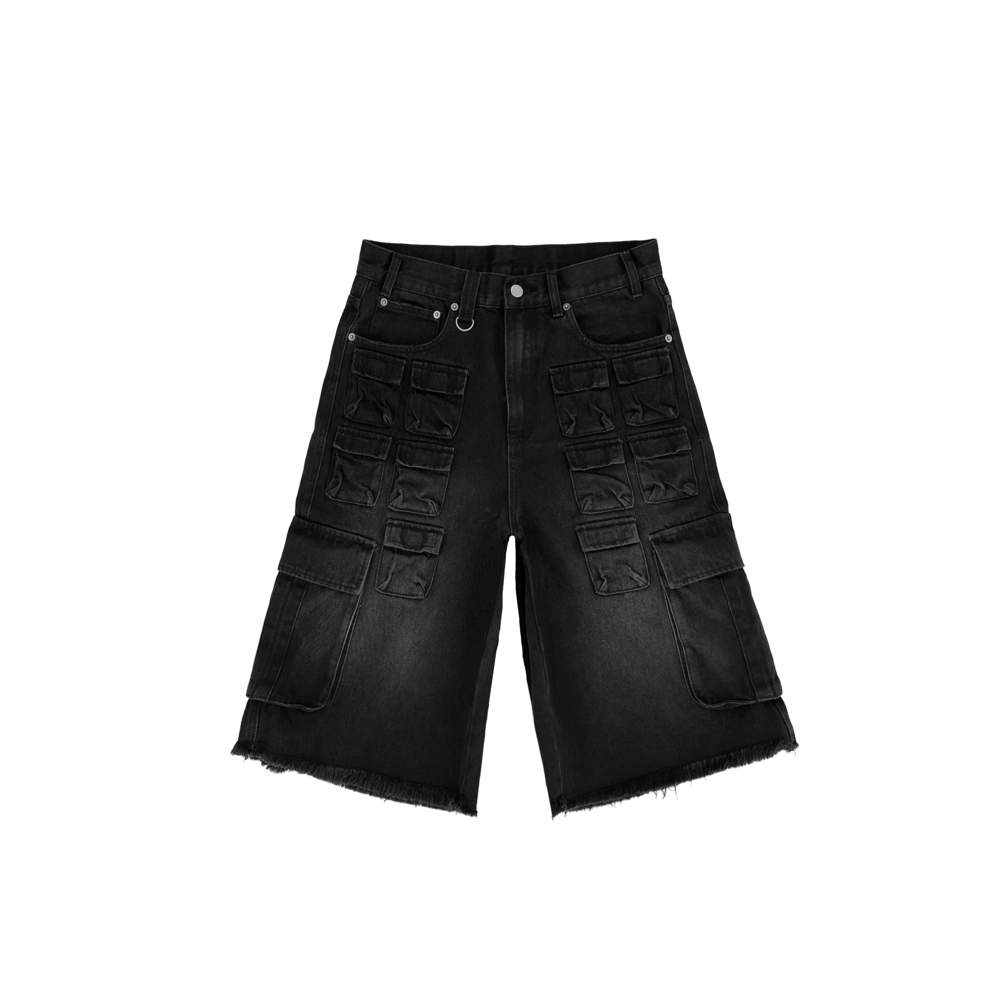 Black Multi Pocket Baggy Cargo Shorts