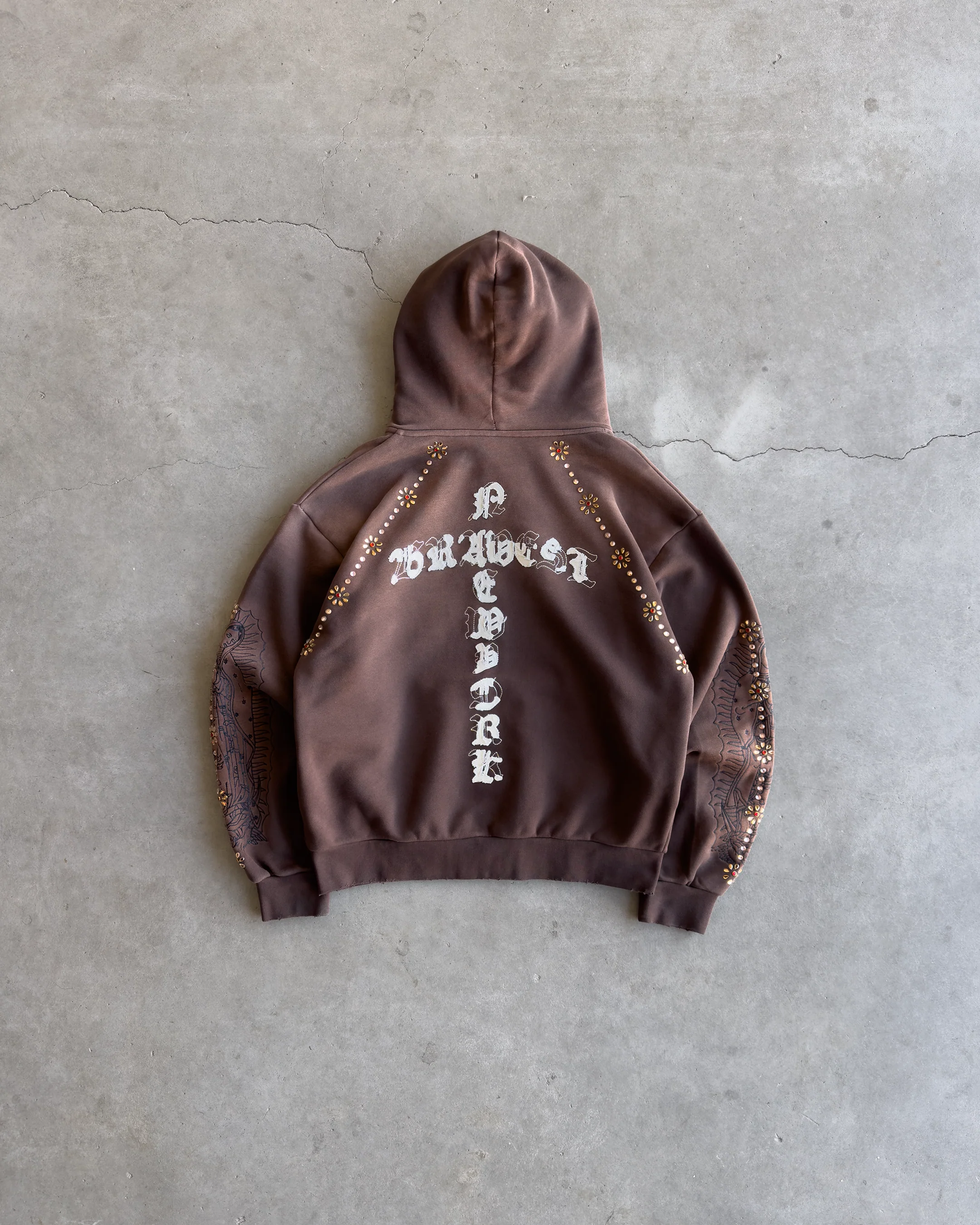 Brown Rosary Rhinestone Zip Hoodie - Image 4