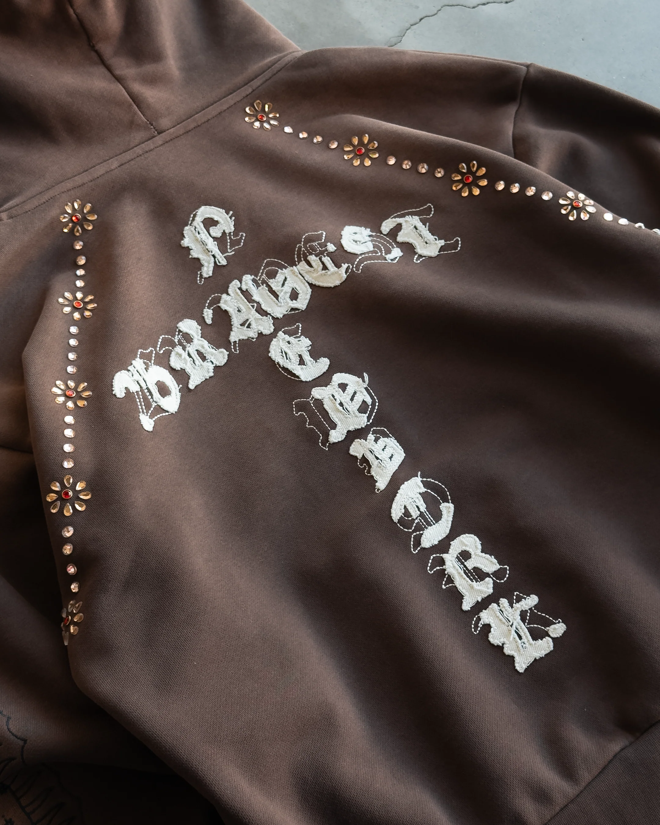 Brown Rosary Rhinestone Zip Hoodie - Image 5