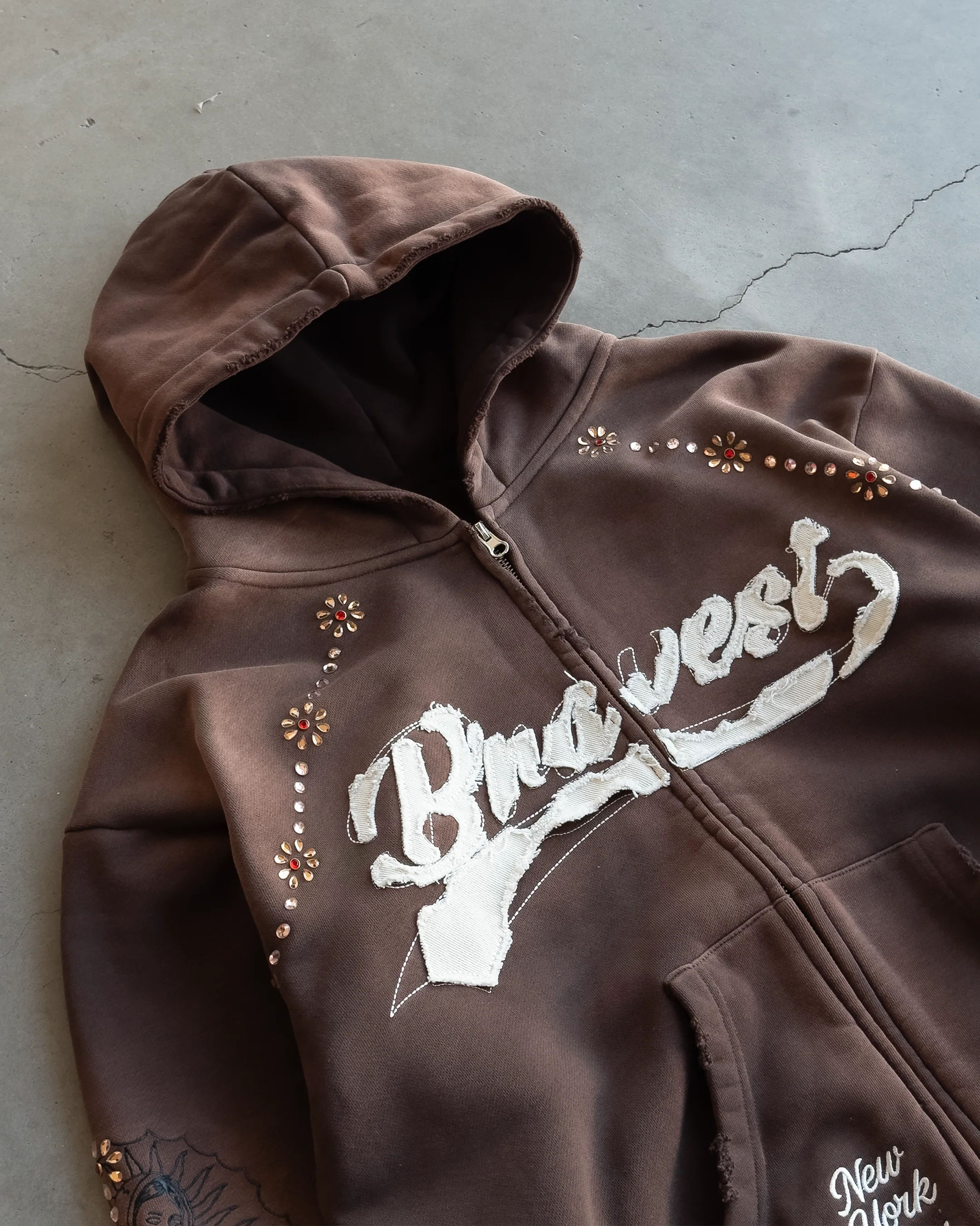 Brown Rosary Rhinestone Zip Hoodie - Image 6