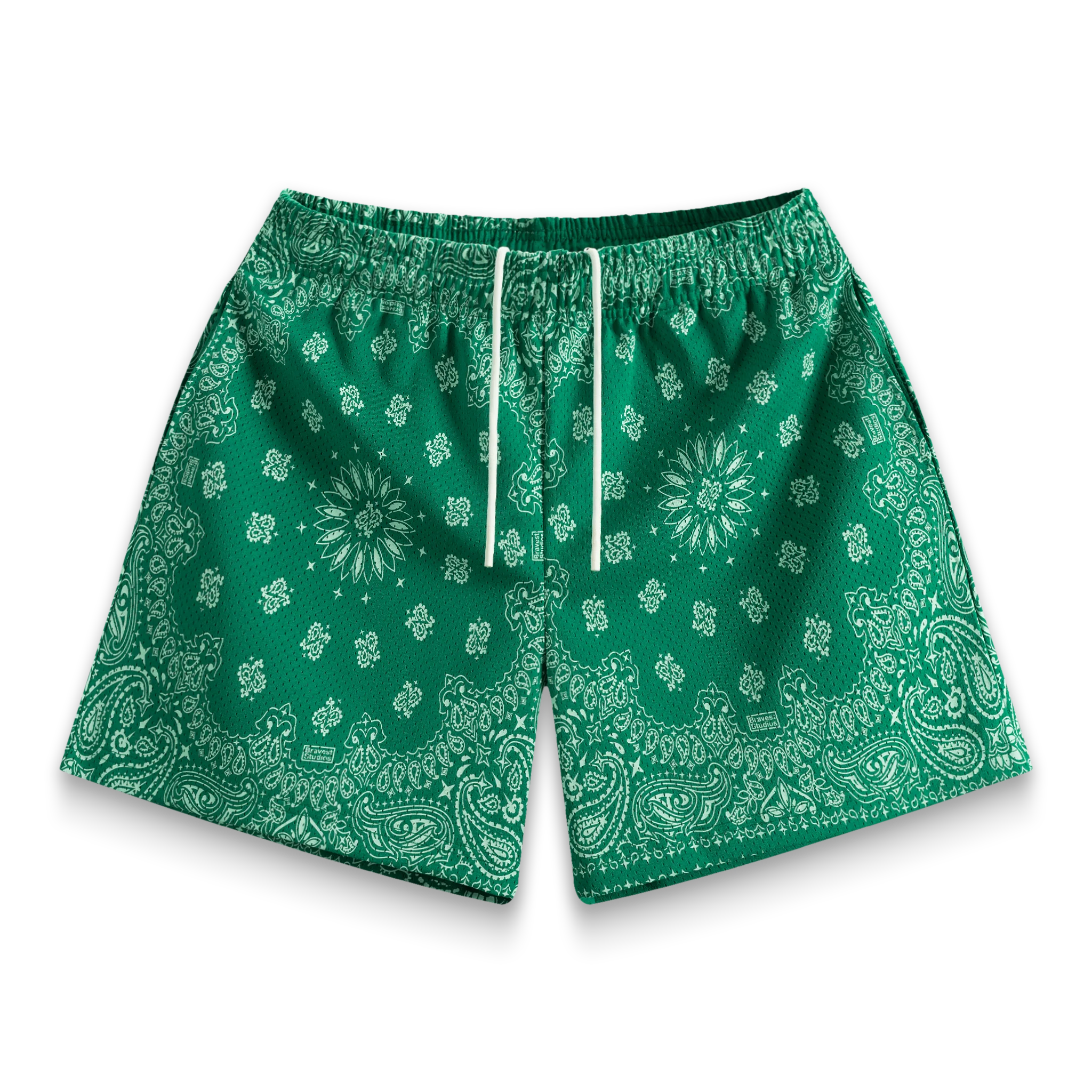 Screen Printed Green Paisley Shorts