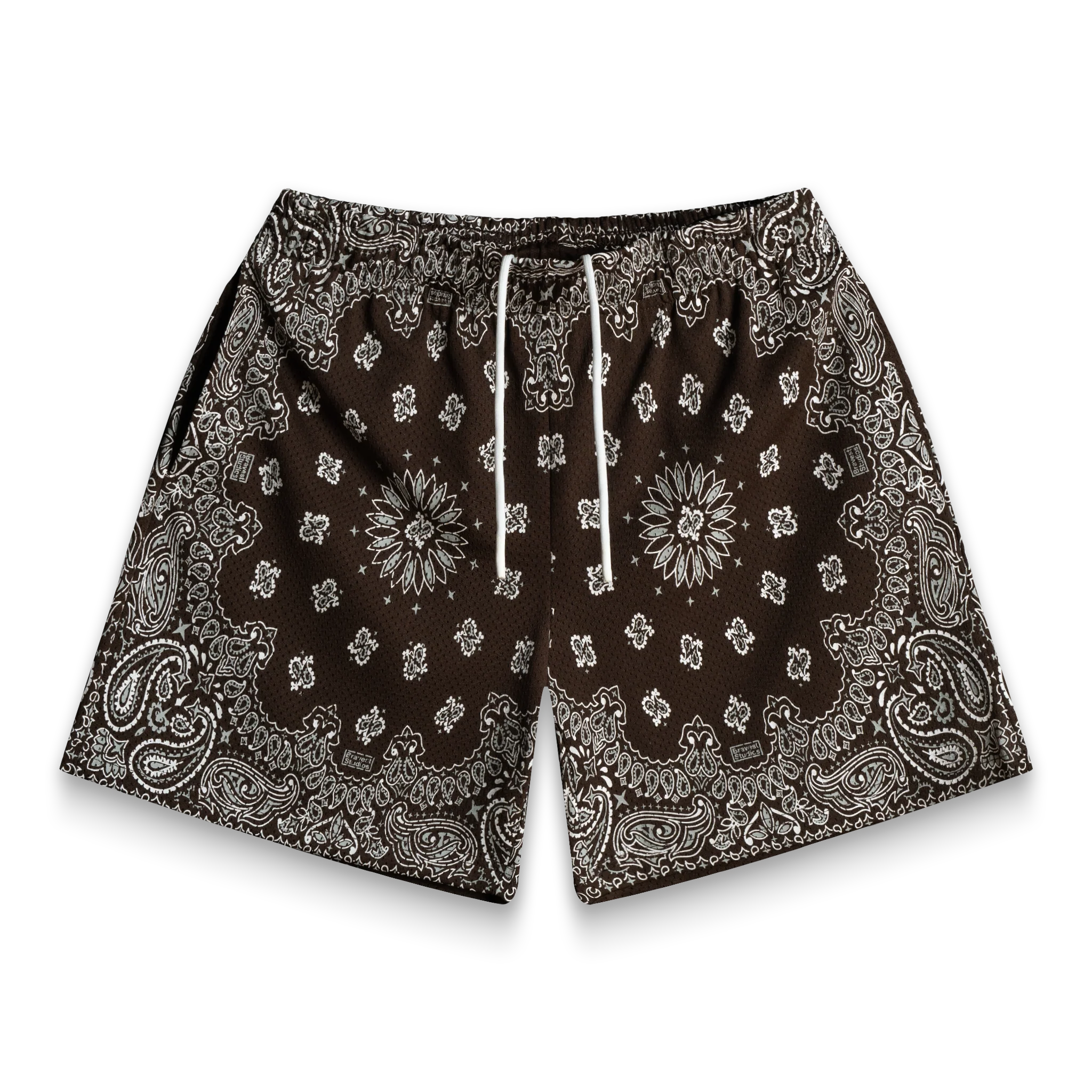 Screenprinted Paisley Two-Tone Brown Shorts