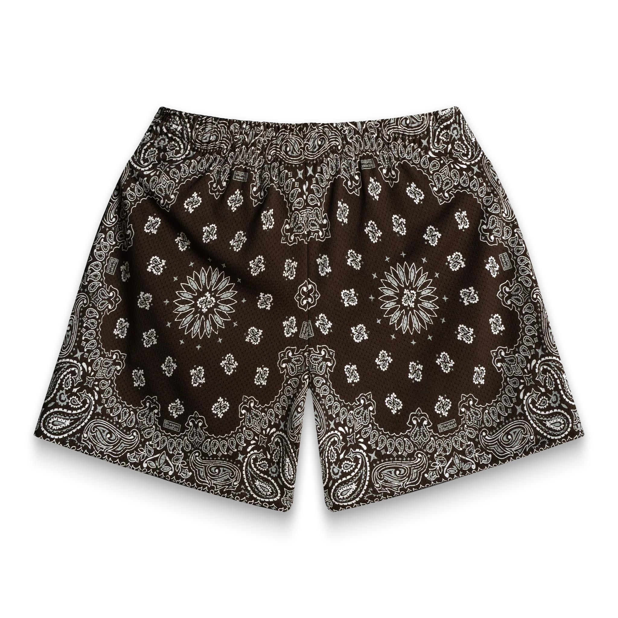 Screenprinted Paisley Two-Tone Brown Shorts - Image 2