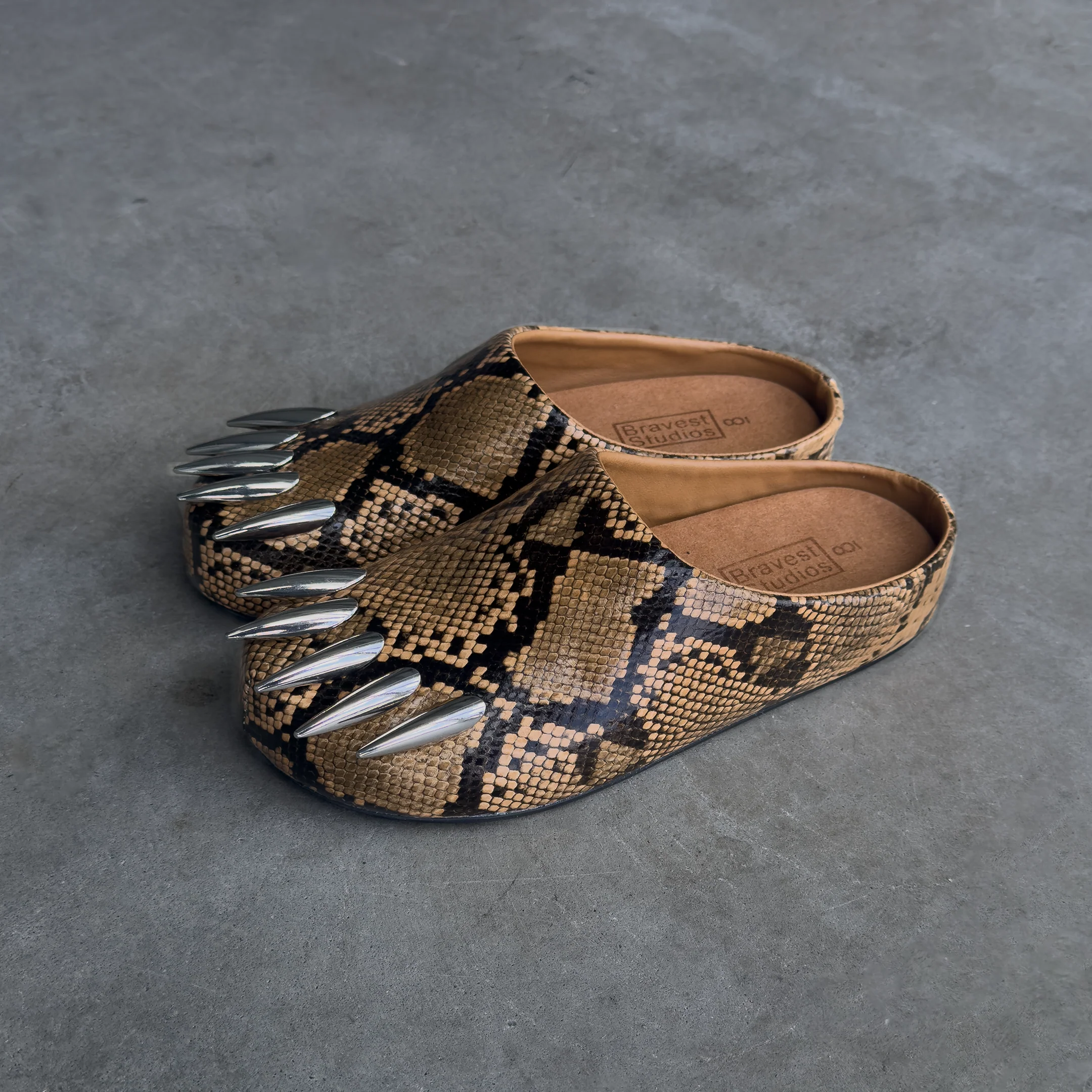 Tan Snakeskin Claw Mules - Image 3