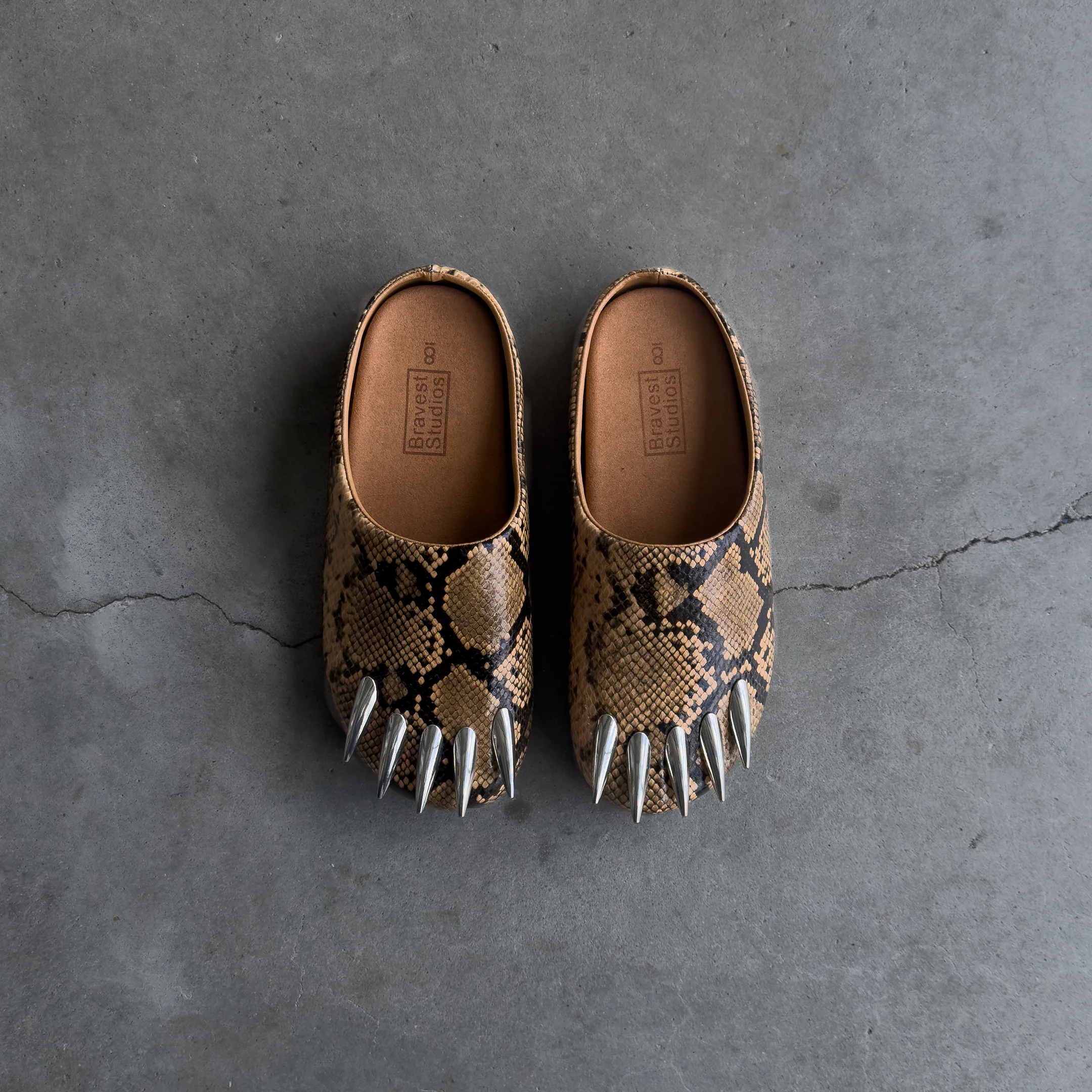 Tan Snakeskin Claw Mules - Image 4