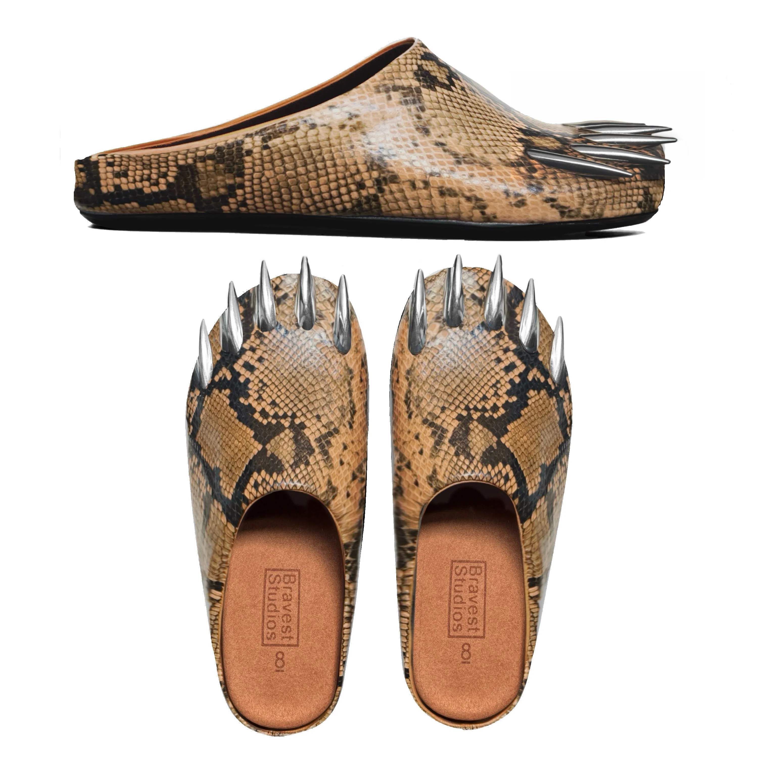Tan Snakeskin Claw Mules - Image 5